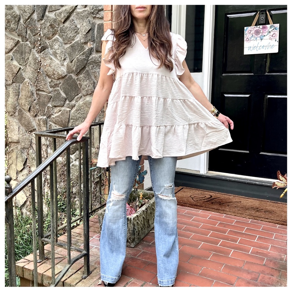 Elegant Cream Ruffle Sleeve Top